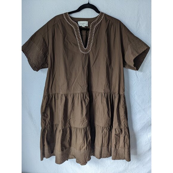 TUCKERNUCK Pomander Place Tiered Short Sleeve Kinsley Mini Dress Pockets Brwn XL - Picture 4 of 12